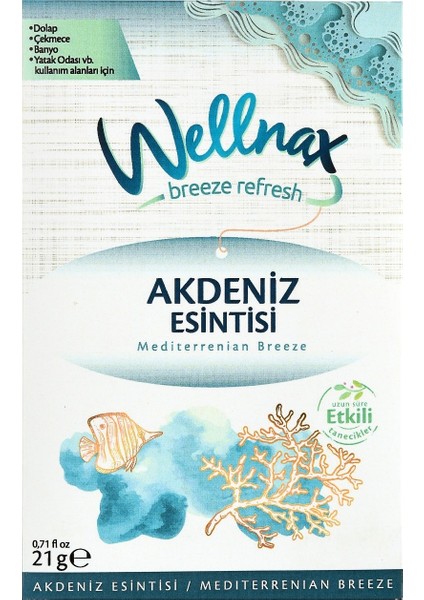 Wellnax Breeze Refresh Dolap ve Çekmece Kokusu Akdeniz Esintisi Kesesi X1