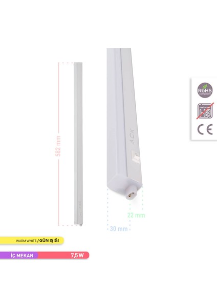 7,5W 3000K Günışığı Merkür LED Bant Armatür AN10-00700