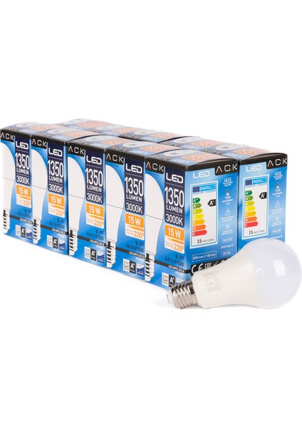 15W LED Ampul 3000K Günışığı E27 A70 - 10'lu Paket