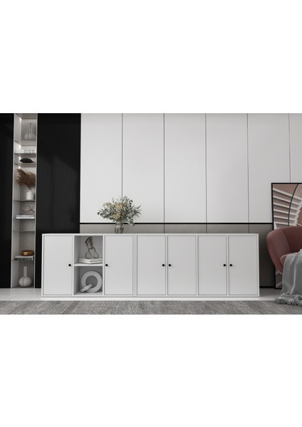 Altı Kapaklı Raflı Beyaz Konsol Çıtasız KNS-1197-Ç