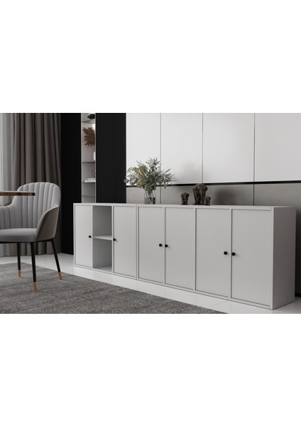 Altı Kapaklı Raflı Beyaz Konsol Çıtasız KNS-1197-Ç fiyatları