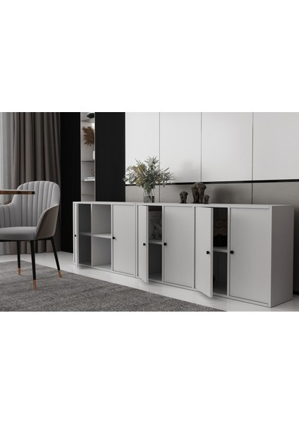 Altı Kapaklı Raflı Beyaz Konsol Çıtasız KNS-1197-Ç modelleri