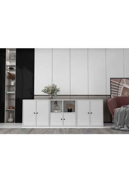 Altı Kapaklı Raflı Beyaz Konsol Çıtasız KNS-1213-Ç