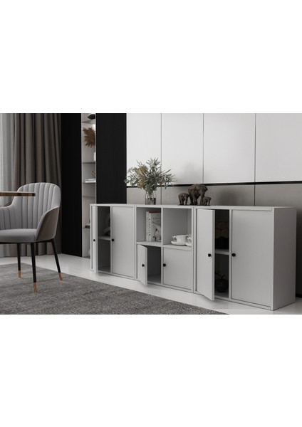 Altı Kapaklı Raflı Beyaz Konsol Çıtasız KNS-1213-Ç modelleri