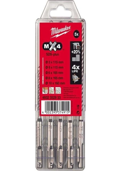 Sds-Plus Matkap Uç Seti 5 Parça Mx4 Seri 5MM-10MM