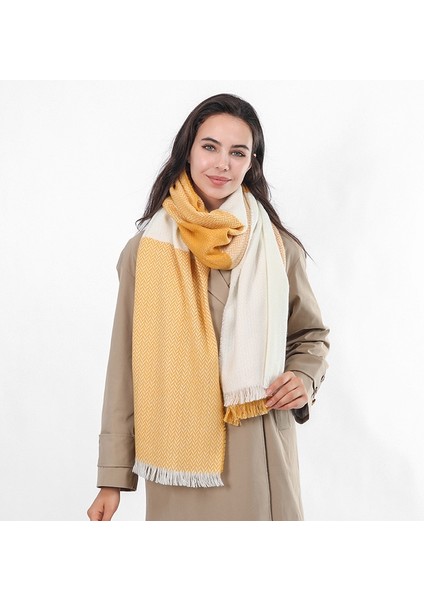 Kadın Buğday Kulak Ekose Taklit Kaşmir Şal Sıcak Dokuma Püskül Şal (Yurt Dışından)