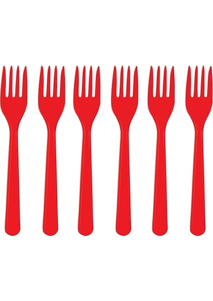 Kırmızı 25'li Plastik Çatal Kırmızı Plastik Çatal