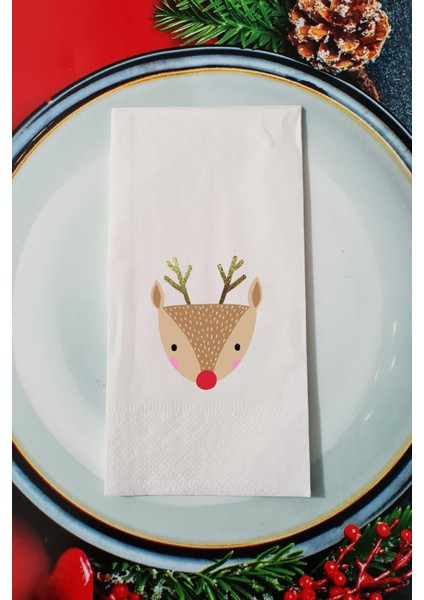 Simli Gold Geyik Tasarım Yılbaşı Sunum Peçetesi