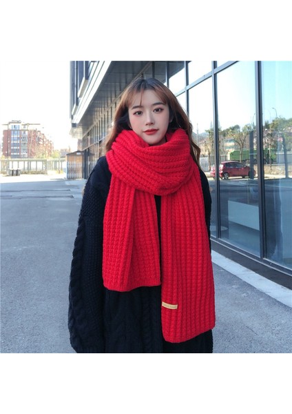 Eşarp Kalınlaştırılmış Sıcak Yün Örme Çift Şal (Yurt Dışından)