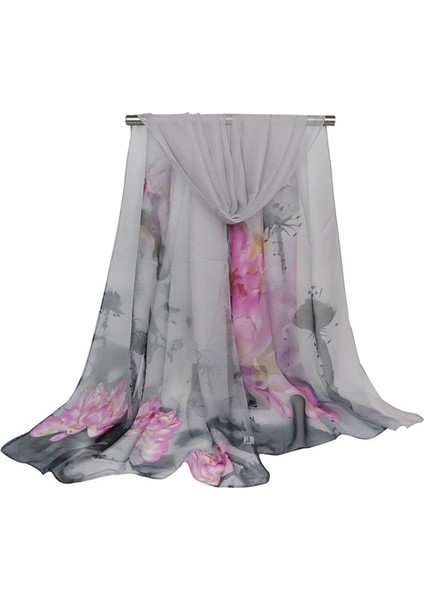 Lotus Yağlıboya Resim Eşarp Ince Uzun Şal Baskı Ipek Eşarp Çiçek (Yurt Dışından)