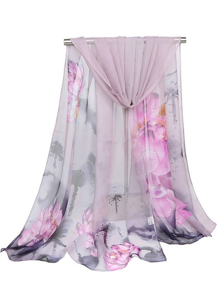 Lotus Yağlıboya Resim Eşarp Ince Uzun Şal Baskı Ipek Eşarp Çiçek (Yurt Dışından)