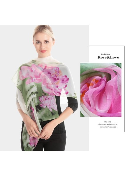 Lotus Yağlıboya Resim Eşarp Ince Uzun Şal Baskı Ipek Eşarp Çiçek (Yurt Dışından)