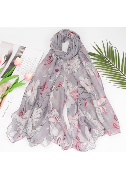 Çiçek Eşarp Bali Ipliği Pamuk Keten Termal Şal Wrap Baskılı (Yurt Dışından)