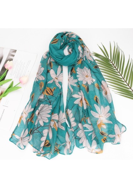 Çiçek Eşarp Bali Ipliği Pamuk Keten Termal Şal Wrap Baskılı (Yurt Dışından)