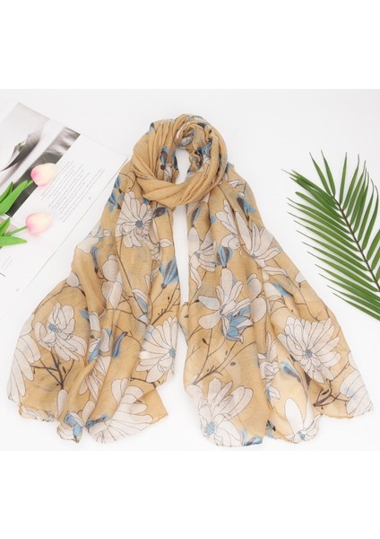 Çiçek Eşarp Bali Ipliği Pamuk Keten Termal Şal Wrap Baskılı (Yurt Dışından)