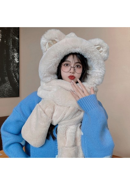 Sevimli Ayı Kulakları Şapka Kalınlaşmış Sıcak Peluş Eşarp Hepsi Bir Arada Başlık (Yurt Dışından) modelleri