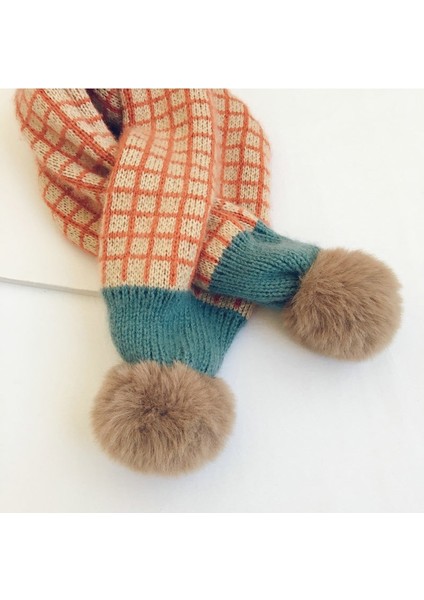 Suni Kürk Eşarp Örme Kareli Ponpon Eşarp Aksesuarları (Yurt Dışından) fırsatları