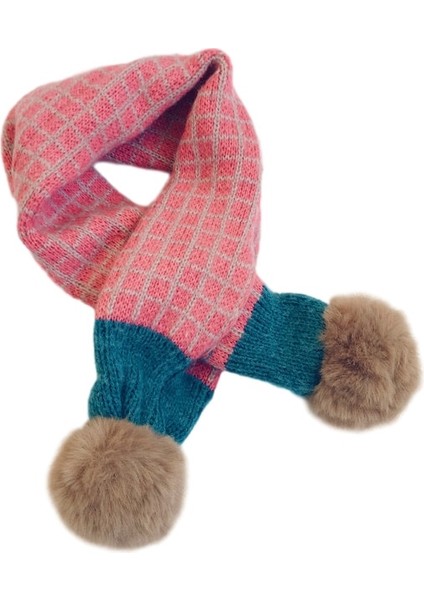 Suni Kürk Eşarp Örme Kareli Ponpon Eşarp Aksesuarları (Yurt Dışından)