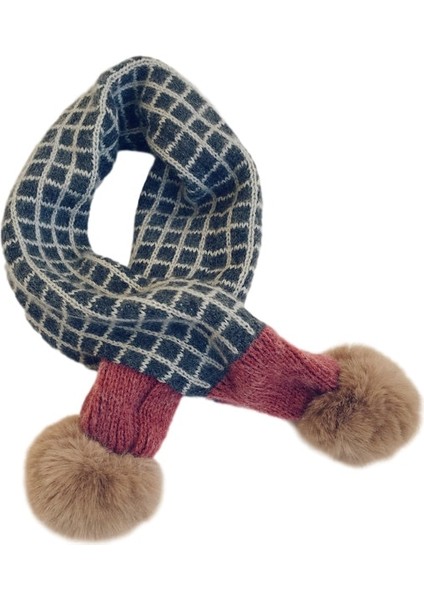 Suni Kürk Eşarp Örme Kareli Ponpon Eşarp Aksesuarları (Yurt Dışından)