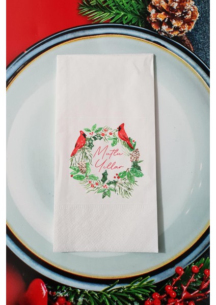 Yılbaşı Çelengi Mutlu Yıllar Yazılı Yılbaşı Sunum Peçetesi