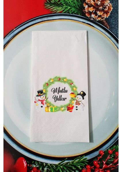 Yılbaşı Çelengi Mutlu Yıllar Yazılı Yılbaşı Sunum Peçetesi