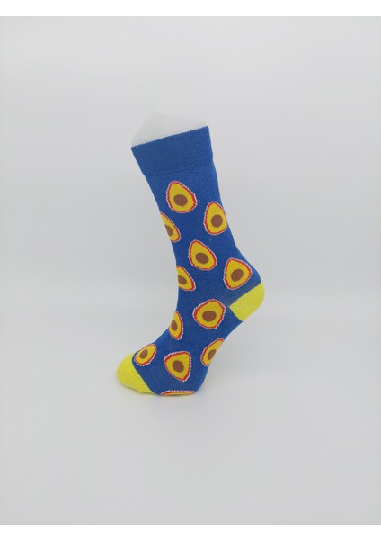 Avokado Desenli Soket Çorap - Sarı/mavi