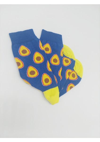 Avokado Desenli Soket Çorap - Sarı/mavi indirimleri