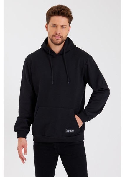 Siyah Kanguru Cepli Kapüşonlu Içi Pamuklu Erkek Sweatshirt fiyatları