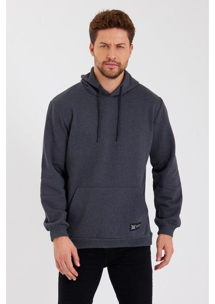 Antrasit Kanguru Cepli Kapüşonlu Içi Pamuklu Erkek Sweatshirt