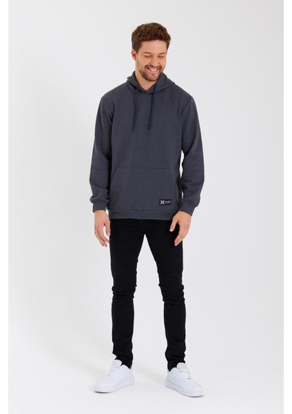 Antrasit Kanguru Cepli Kapüşonlu Içi Pamuklu Erkek Sweatshirt