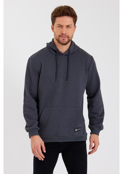 Antrasit Kanguru Cepli Kapüşonlu Içi Pamuklu Erkek Sweatshirt
