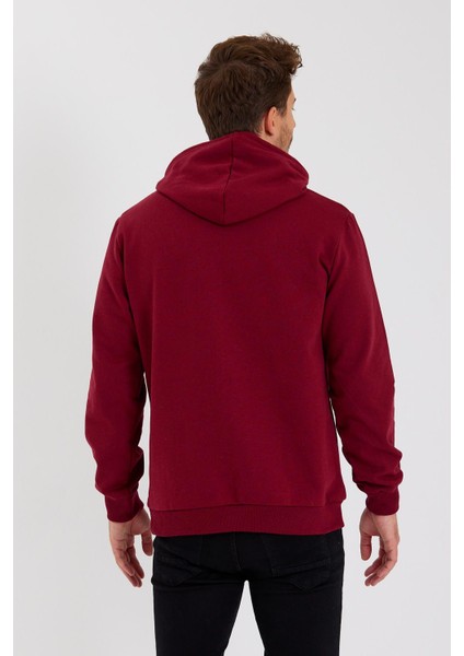 Bordo Kanguru Cepli Kapüşonlu Içi Pamuklu Erkek Sweatshirt
