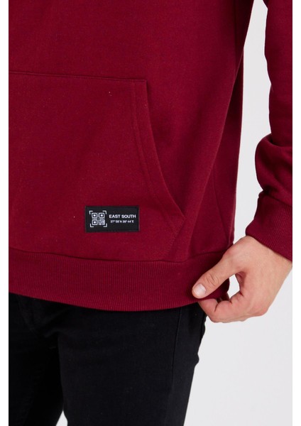 Bordo Kanguru Cepli Kapüşonlu Içi Pamuklu Erkek Sweatshirt