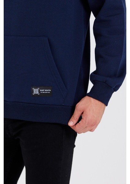 Lacivert Kanguru Cepli Kapüşonlu Içi Pamuklu Erkek Sweatshirt modelleri