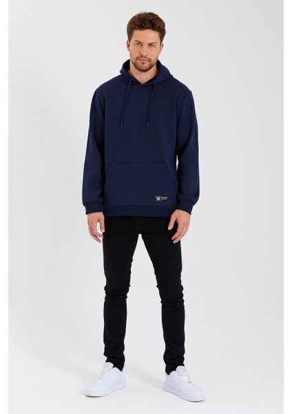 Lacivert Kanguru Cepli Kapüşonlu Içi Pamuklu Erkek Sweatshirt indirimleri