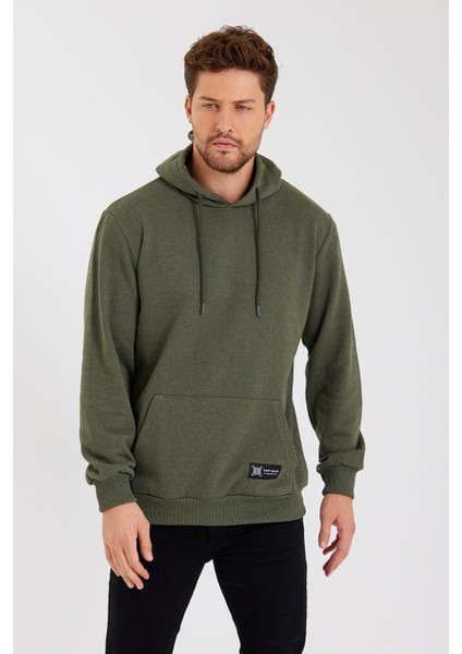 Haki Kanguru Cepli Kapüşonlu Içi Pamuklu Erkek Sweatshirt fiyatları
