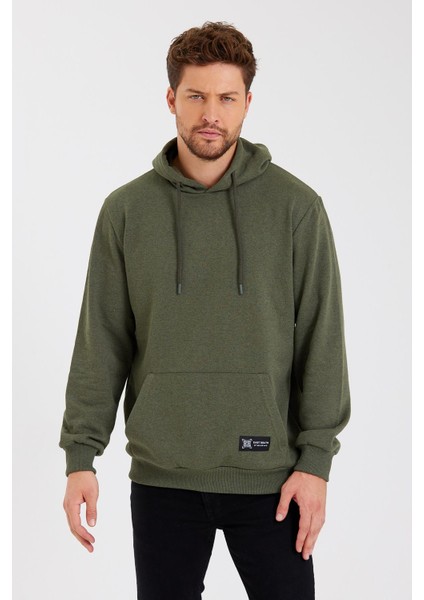 Haki Kanguru Cepli Kapüşonlu Içi Pamuklu Erkek Sweatshirt fırsatları