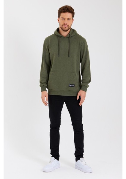 Haki Kanguru Cepli Kapüşonlu Içi Pamuklu Erkek Sweatshirt indirimleri