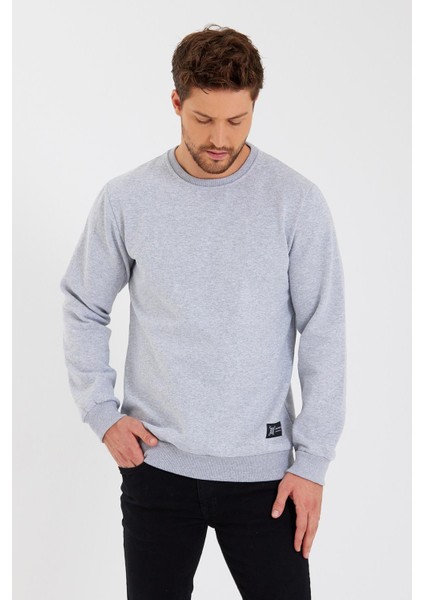 Bisiklet Yaka Etiket Detayı Içi Pamuklu Erkek Sweatshirt