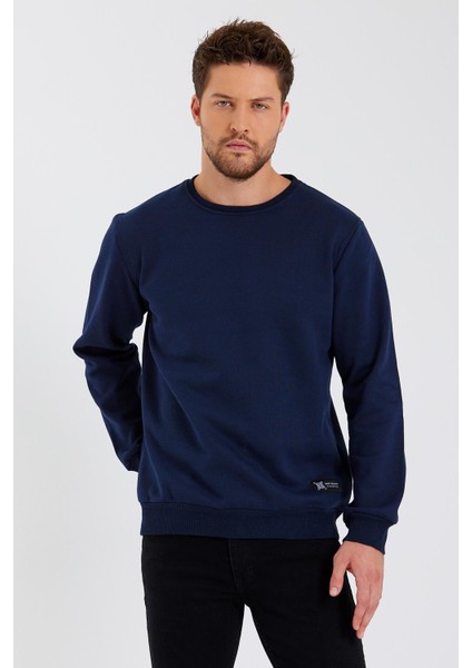 Bisiklet Yaka Etiket Detayı Içi Pamuklu Erkek Sweatshirt