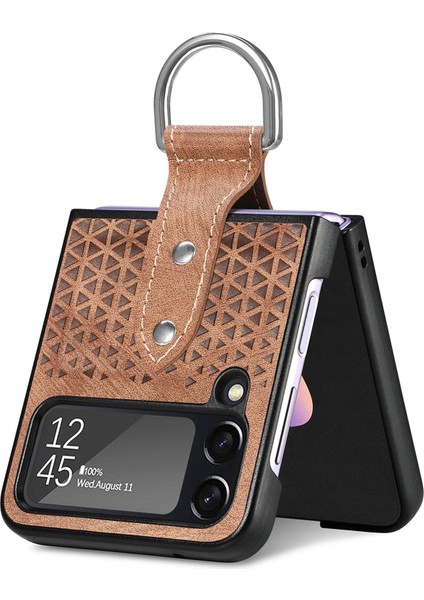 Samsung Galaxy Z Flip 4 İçin Nettabned Kabartma Halkası Katlanır Telefon Kılıfı - Kahverengi (Yurt Dışından) modelleri