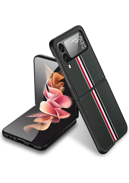 Samsung Galaxy Z Flip 4 İçin Twill Pc Tpu Telefon Kılıfı - Yeşil (Yurt Dışından)