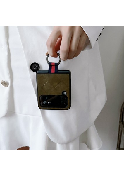 Samsung Galaxy Z Flip 4 İçin Ring ile Ekose Pu Telefon Kılıfı - Yeşil (Yurt Dışından) modelleri