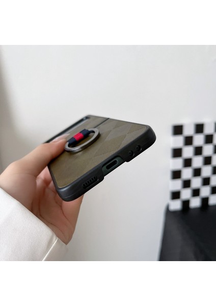 Samsung Galaxy Z Flip 4 İçin Ring ile Ekose Pu Telefon Kılıfı - Yeşil (Yurt Dışından) fırsatları