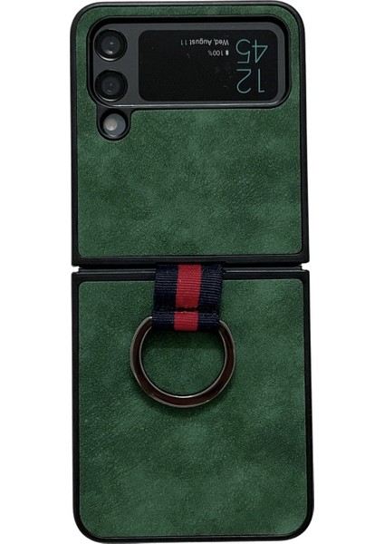 Samsung Galaxy Z Flip 4 İçin Fas Doku Pu Pu Şok Geçirmez Telefon Kılıfı - Yeşil (Yurt Dışından)