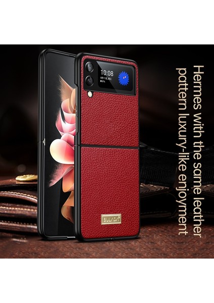Samsung Galaxy Z Flip 4 Sulada Sulada Şok Geçirmez Tpu El Yapımı Deri Telefon Kılıfı - Kırmızı (Yurt Dışından) fiyatları