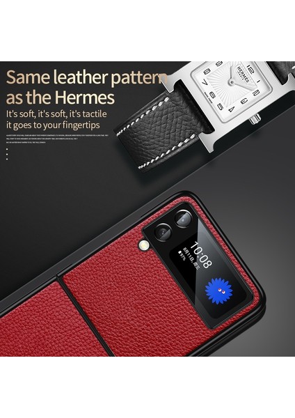 Samsung Galaxy Z Flip 4 Sulada Sulada Şok Geçirmez Tpu El Yapımı Deri Telefon Kılıfı - Kırmızı (Yurt Dışından) modelleri
