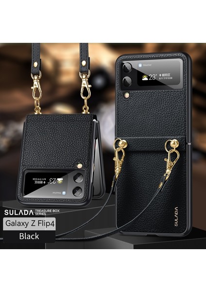 Samsung Galaxy Z Flip 4 İçin Sulada Litchi Doku Deri Tpu Telefon Kılıfı - Siyah (Yurt Dışından) fırsatları
