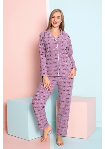 Kadın Kışlık Welsoft Peluş Polar Düğmeli Pijama Takımı