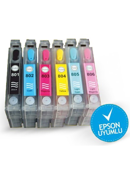 Epson T0791-T0796 Uyumlu Kolay Dolan Kartuşlar (Dolu) Claria Mürekkepli - P50/ PX650/ PX660/ PX700/ PX720/ PX800/ PX810/ PX830/ R265/ R285/ R360/ RX560/ RX585/ RX685